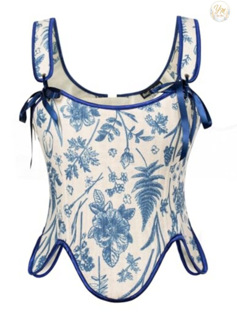 Womens Renaissance Floral Lace Up Bustier Corset Top Square Neck